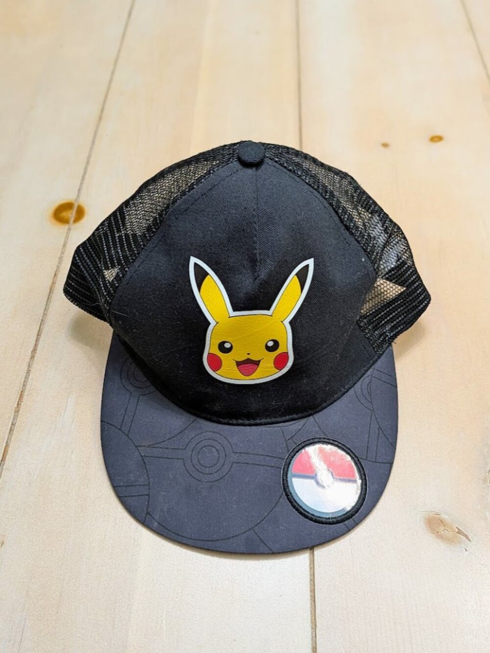Pokemon Pikachu Black Mesh Trucker Snapback Hat Pokeball Youth Kids